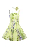 Leo Lin Lorena Printed Linen-blend Mini Dress In Yellow