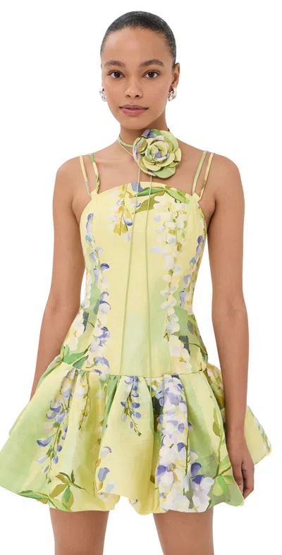 Leo Lin Lorena Puff Mini Dress Wisteria Print In Multi