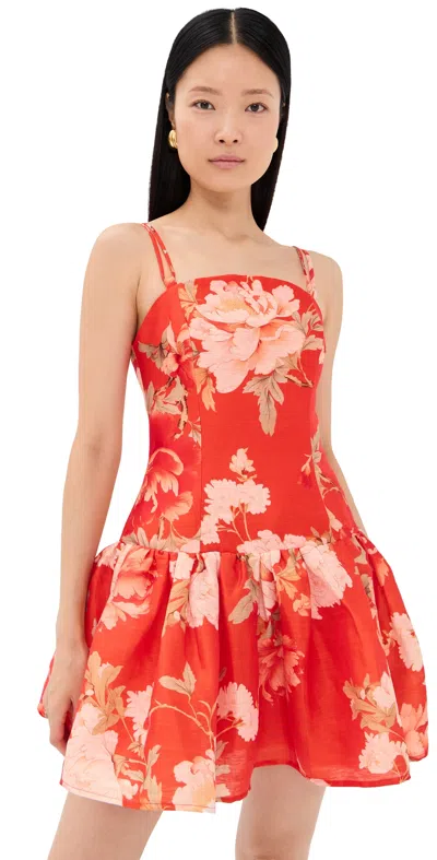 Leo Lin Lorena Ruffled Mini Dress Saffron Peony Print In Orange