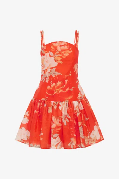 Leo Lin Lorena Ruffled Mini Dress - Saffron Peony Print In Orange