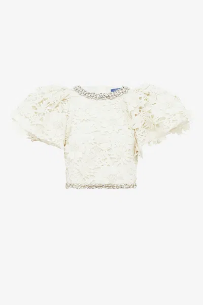 Leo Lin Lucia Embellished Lace Top - Snow