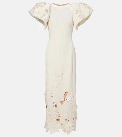 Leo Lin Lucina Floral-appliqué Velvet Maxi Dress In Neutral