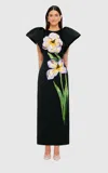 Leo Lin Lucinda Appliqué Floral Maxi Dress In Black
