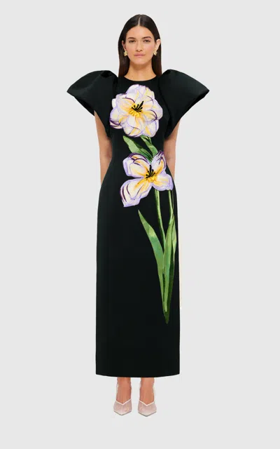Leo Lin Lucinda Appliqué Floral Maxi Dress In Black