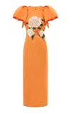 Leo Lin Lucinda Embellished Crepe Maxi Dress In Orange