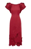 Leo Lin Exclusive Lucinda Floral-appliquéd Cutout Crepe Maxi Dress In Red