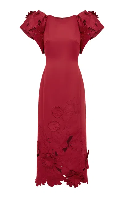 Leo Lin Exclusive Lucinda Floral-appliquéd Cutout Crepe Maxi Dress In Red
