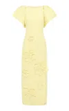 Leo Lin Lucinda Floral-appliquéd Tweed Maxi Dress In Yellow