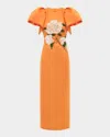 Leo Lin Lucinda Embellished Crepe Maxi Dress In Hydrangea Print In Tangerine