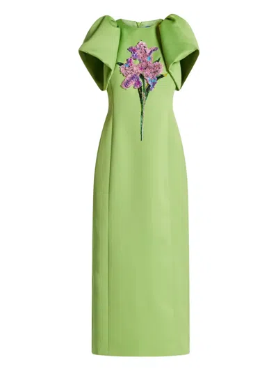 Leo Lin Lucinda Puff-sleeve Floral-embellished Dress In Green