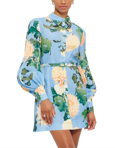Leo Lin Luminous Linen Mini Dress In Cornflower Blue
