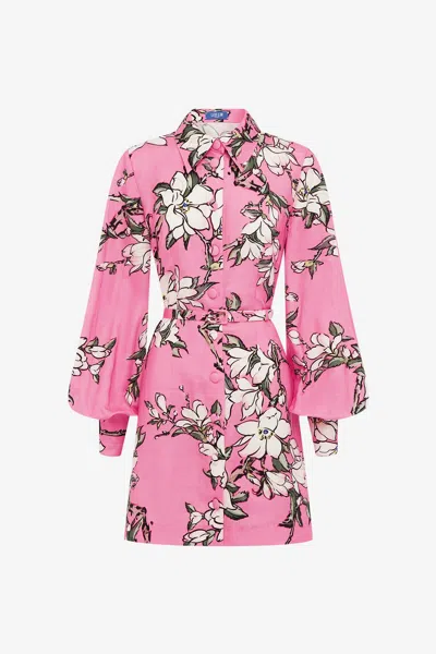 Leo Lin Luminous Linen Mini Dress - Pink Magnolia Print