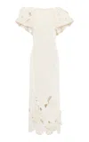 Leo Lin Luncinda Flower-appliquéd Vevlvet Maxi Dress In White