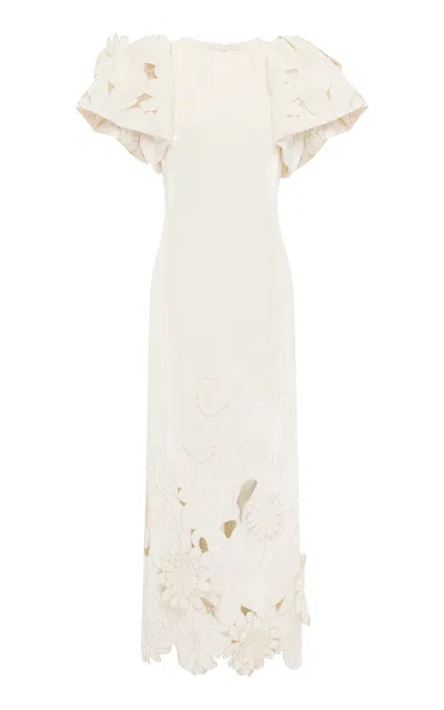 Leo Lin Luncinda Flower-appliquéd Vevlvet Maxi Dress In White