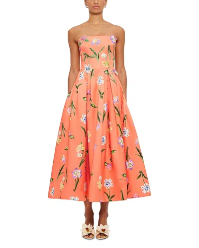 Leo Lin Lynn Bustier Midi Dress In Coral
