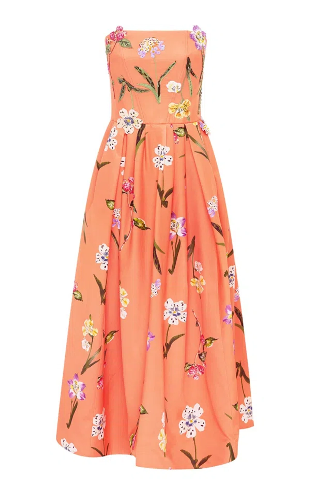 Leo Lin Lynn Bustier Midi Dress In Coral | ModeSens