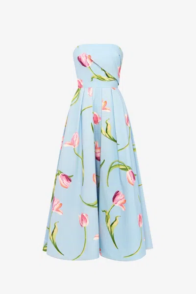 Leo Lin Lynn Bustier Midi Dress - Tulip Print In Blue
