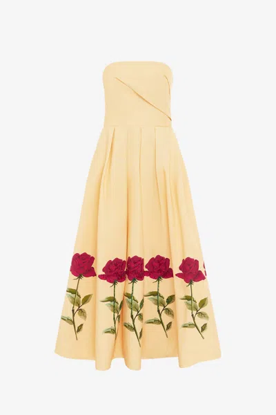 Leo Lin Lynn Embellished Rose Bustier Midi Dress Butter In Yellow