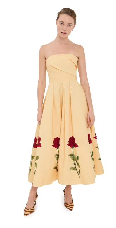 Leo Lin Lynn Embellished Rose Bustier Midi Dress Butter In Yellow