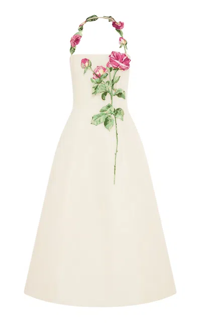 Leo Lin Lynn Embroidered Linen-silk Midi Dress In Ivory
