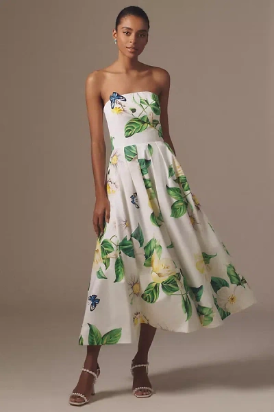 Leo Lin Lynn Strapless Bustier Appliqué A-line Midi Dress