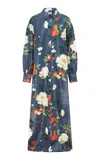 Leo Lin Madeline Floral Satin Coat Gown In Blue