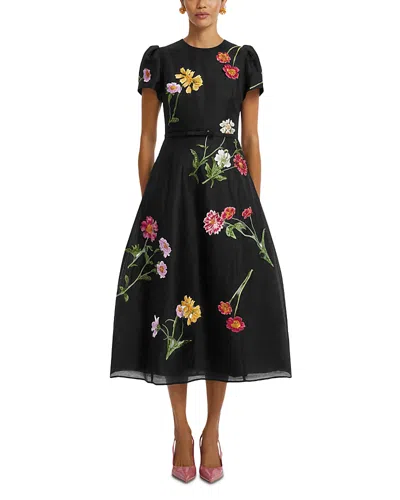 Leo Lin Marguerite Embellished Linen & Silk Midi Dress In Black