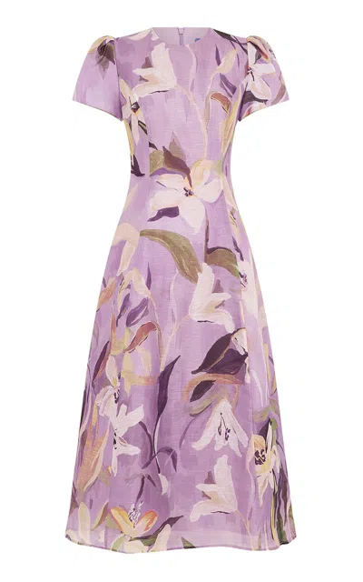 Leo Lin Marguerite Linen-silk Midi Dress In Purple