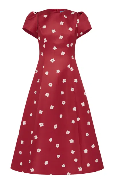 Leo Lin Marguerite Linen-silk Midi Dress In Red