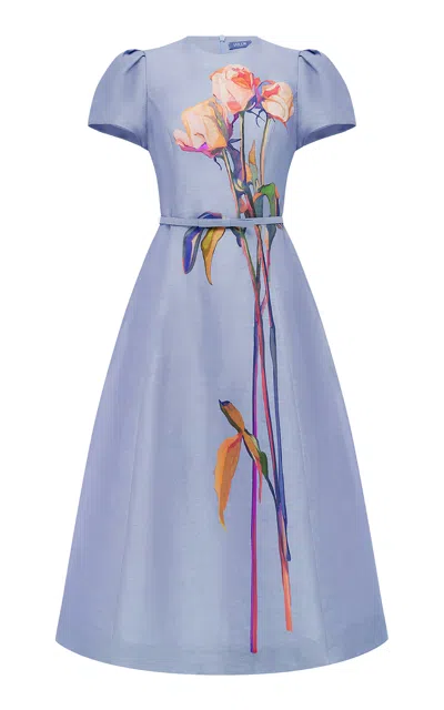 Leo Lin Marguerite Short Sleeve Midi Dress - Rose In Periwinkle In Blue