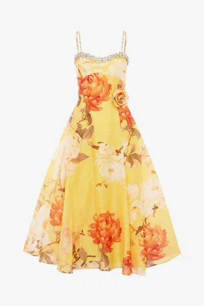 Leo Lin Mariela Embellished Midi Dress - Peony Print In Yellow