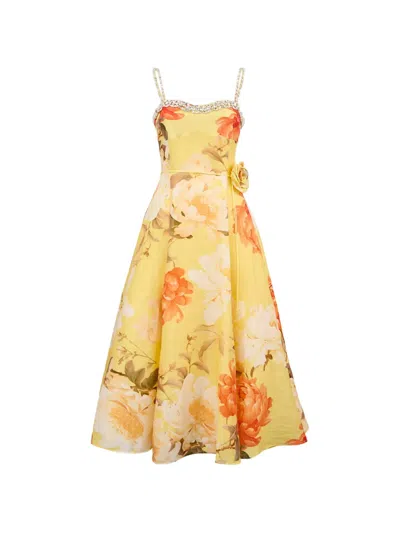 Leo Lin Mariela Crystal Floral-print Midi Dress In Multi