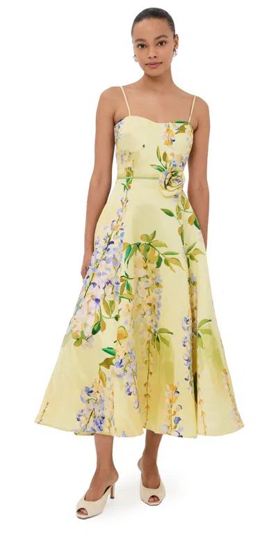 Leo Lin Mariela Midi Dress Wisteria Print In Yellow