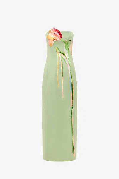 Leo Lin Marilyn Cutout Bustier Maxi Dress - Tulip Print In Green