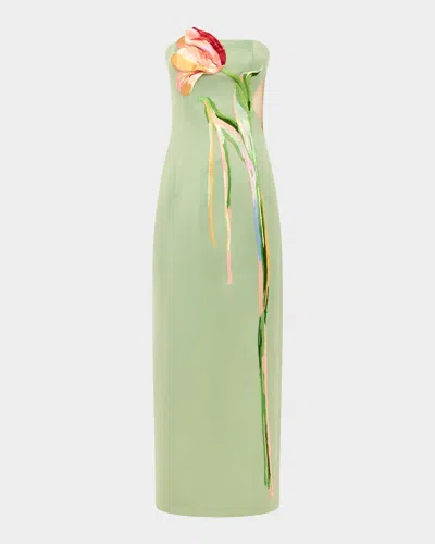 Leo Lin Marilyn Embroidered Cutout Bustier Maxi Dress In Green