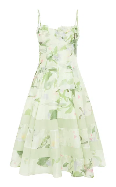 Leo Lin Marisol Applique Midi Dress In Green