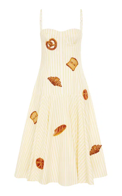 Leo Lin Marisol Embroidered Cotton Midi Dress In Yellow