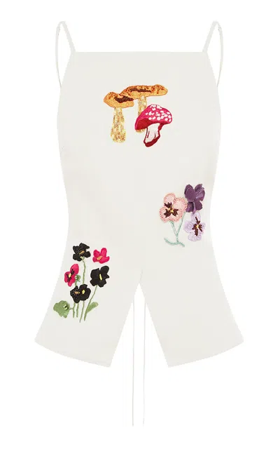 Leo Lin Marlowe Embroidered Cotton-linen Top In White
