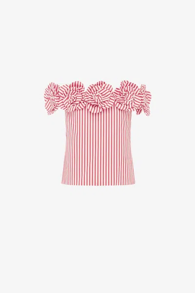 Leo Lin Mckayla Off-shoulder Top - Stripes In Scarlet