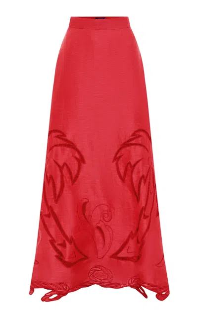 Leo Lin Melissa Appliquéd Linen-blend Maxi Skirt