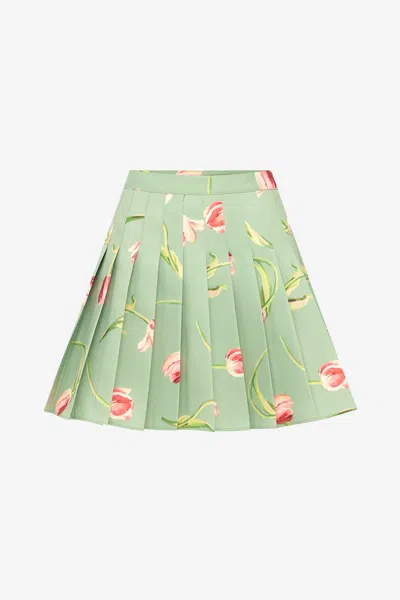 Leo Lin Melody Pleated Mini Skirt - Tulip Print In Green