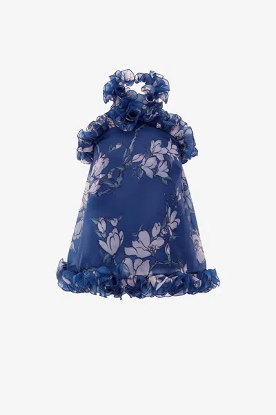 Leo Lin Michelle Ruffled Halterneck Top - Midnight Magnolia Print