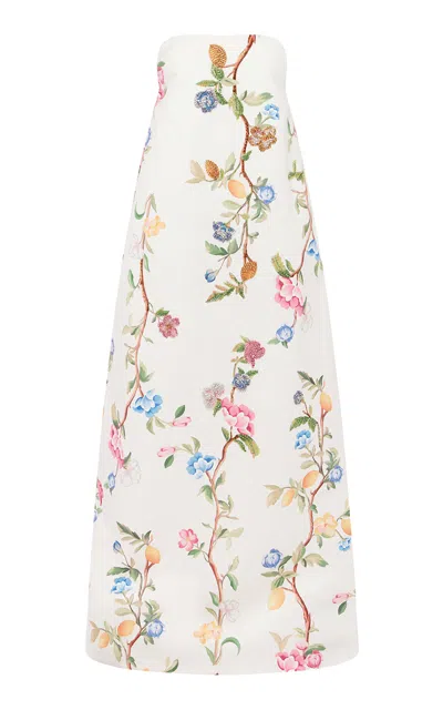 Leo Lin Phoebe Embellished Gown Lemon Vine Print In Snow In White