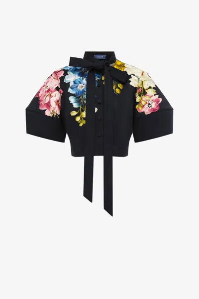 Leo Lin Molly Puff Sleeve Top - Snapdragon Print In Ebony