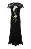 Leo Lin Monique Embroidered Lace Maxi Dress In Ebony