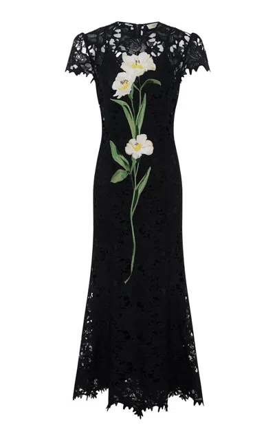 Leo Lin Monique Embroidered Lace Maxi Dress In Ebony