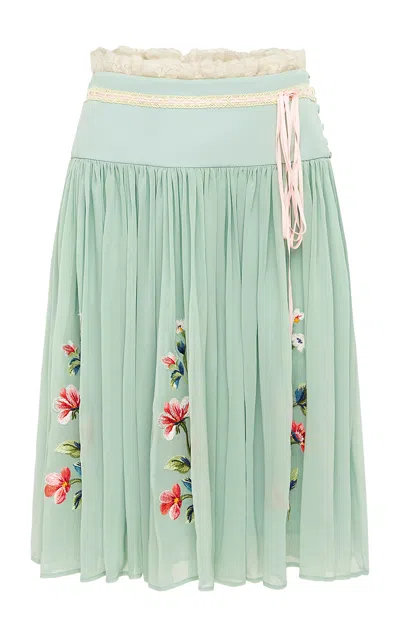 Leo Lin Nellie Embroidered Chiffon Midi Skirt In Green