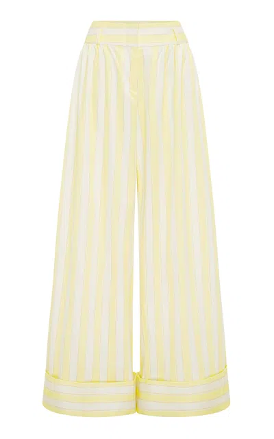 Leo Lin Nico Striped Stretch-cotton Wide-leg Pants In Yellow