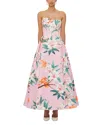 Leo Lin Nora Pleated Floral-print Bustier Gown