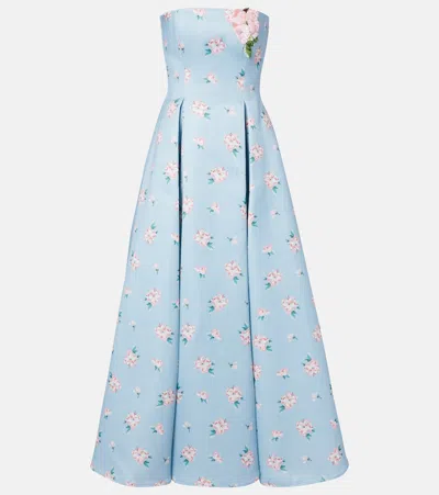 Leo Lin Floral Nora Strapless Gown In Blue